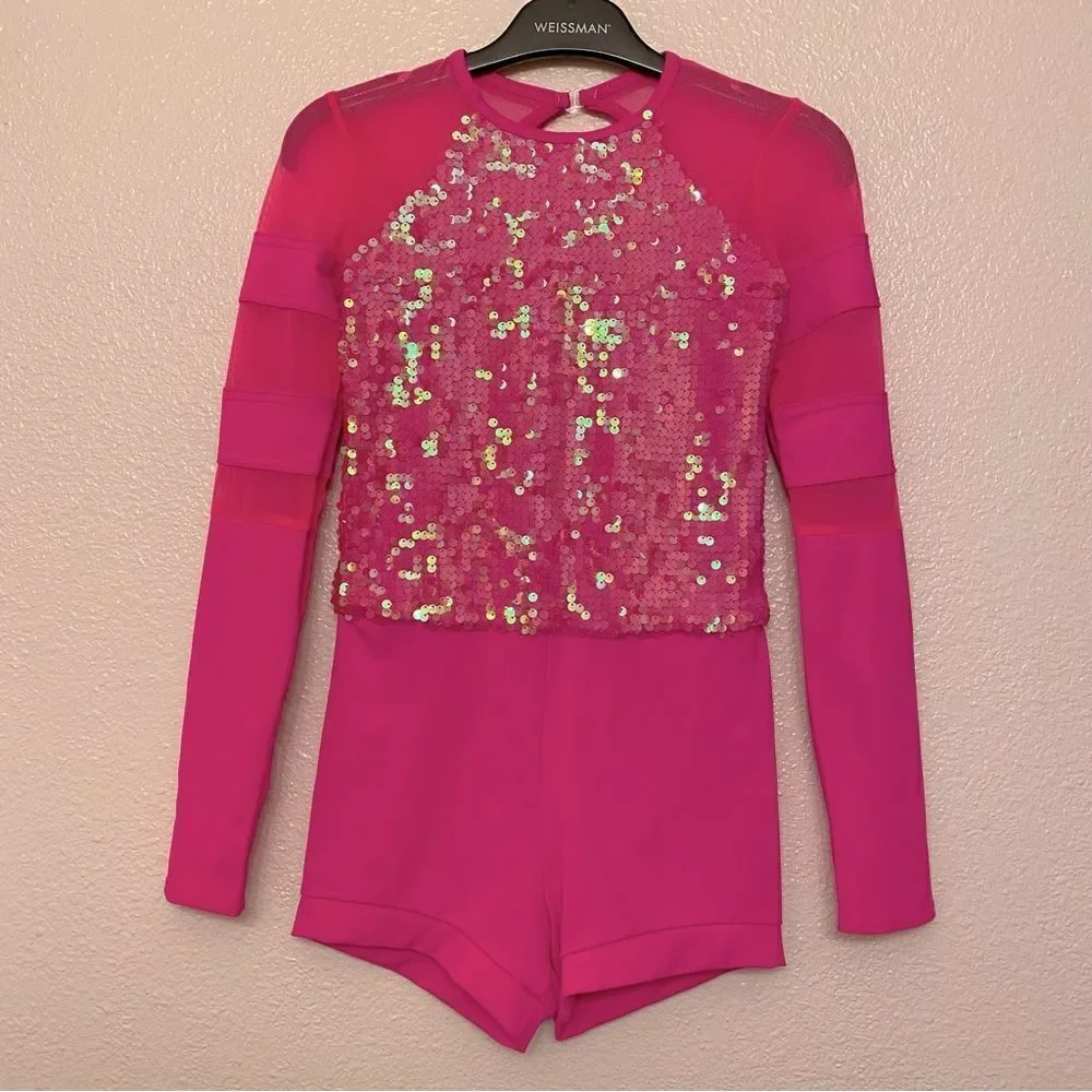 Weissman Dance costume hot pink sassy sequin biketard Bom Bom 11524 Child LC - Picture 2 of 10